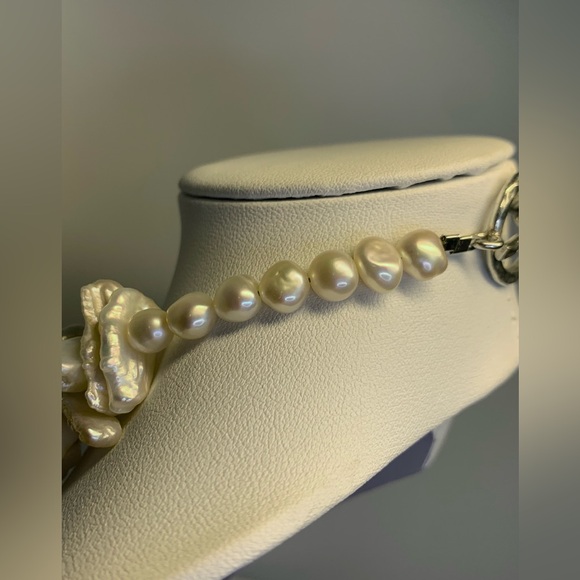 Vintage Sterling Silver Baroque & FW Pearl Necklace & Ichthus Fish Pendant - Picture 10 of 16